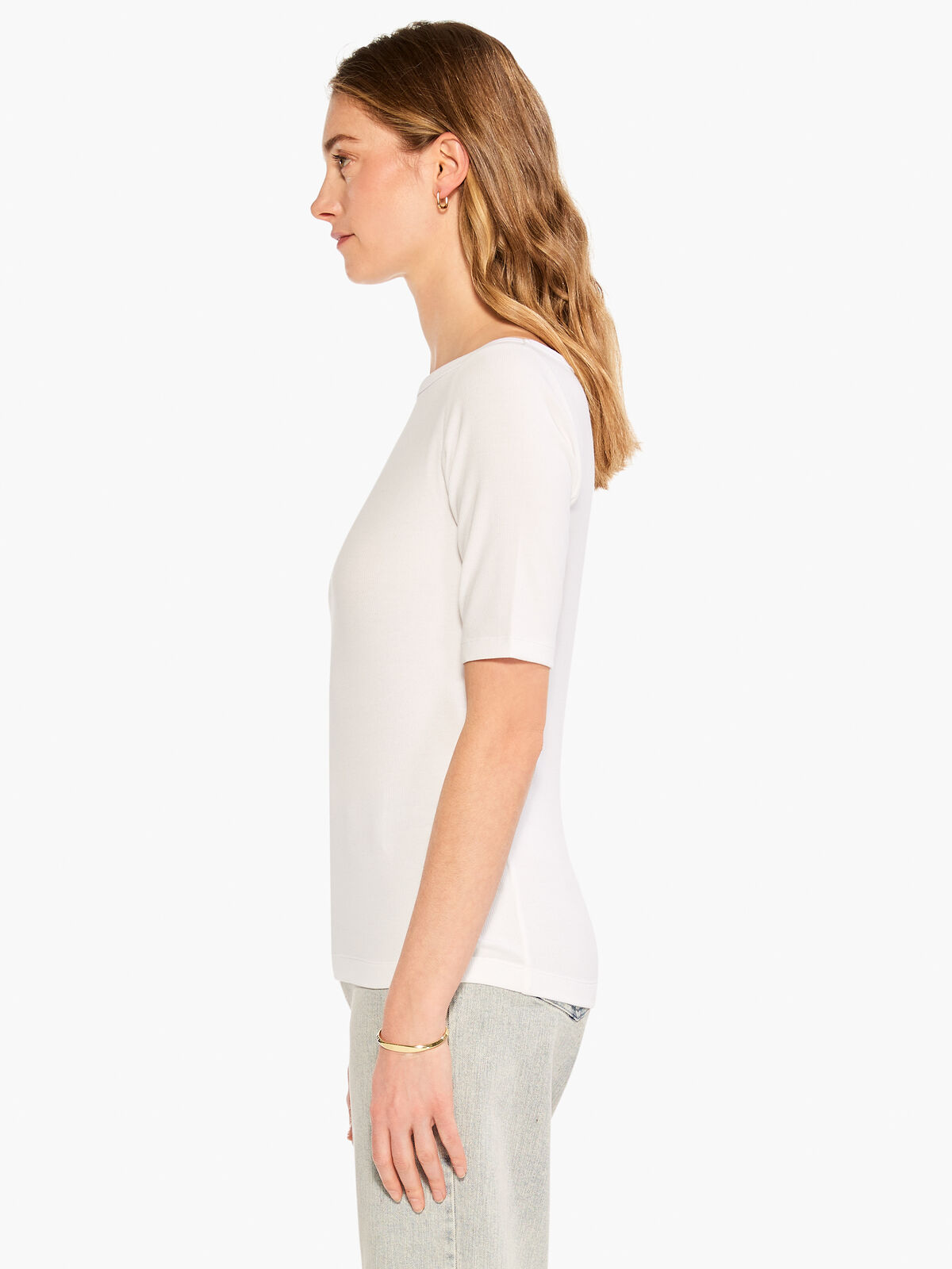 Perfect Knit Rib Elbow Sleeve Boatneck Tee