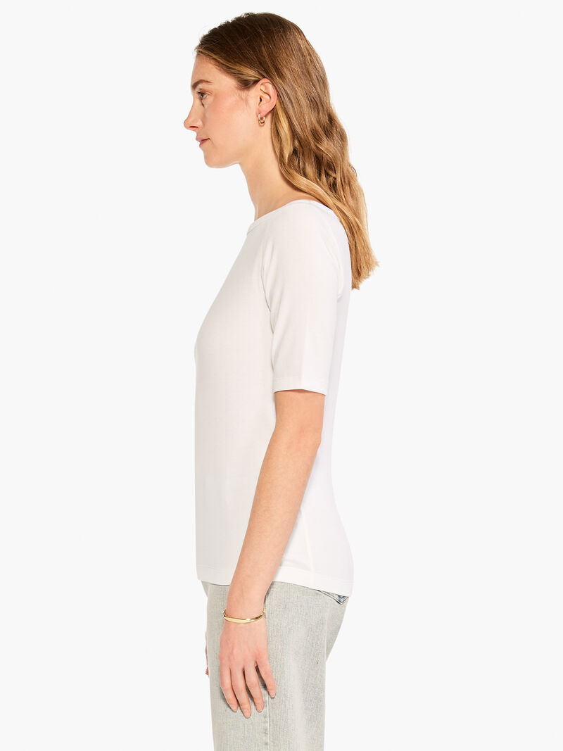 Woman Wears Perfect Knit Rib Elbow Sleeve Boatneck Tee image number 1