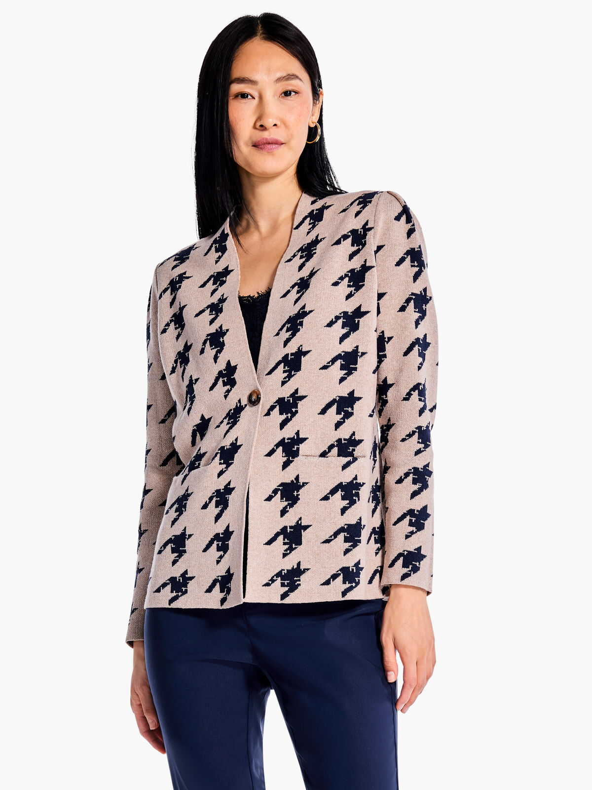 Houndstooth Femme Sleeve Knit Jacket