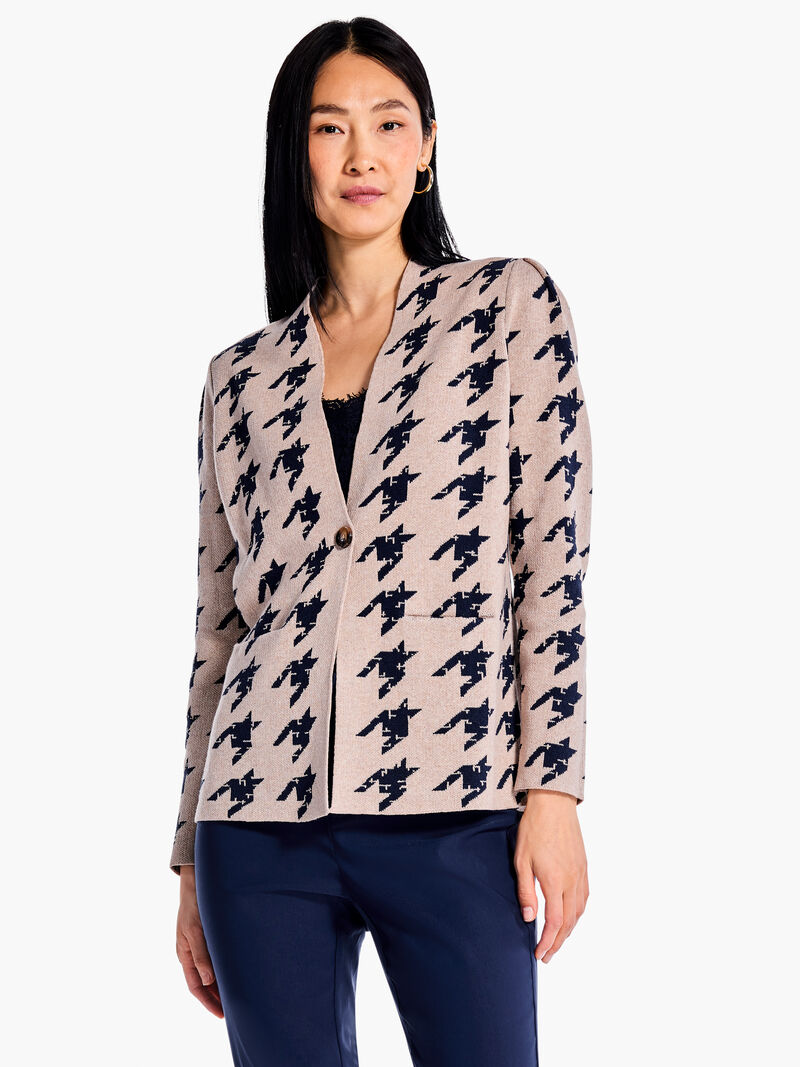 Woman Wears Houndstooth Femme Sleeve Knit Jacket image number 0