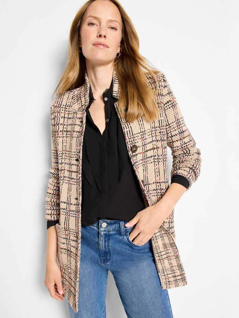 Woman Wears Stitchy Plaid Knit Blazer image number 2