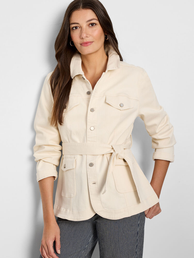 Woman Wears Stretch Denim Utility Jacket image number 0