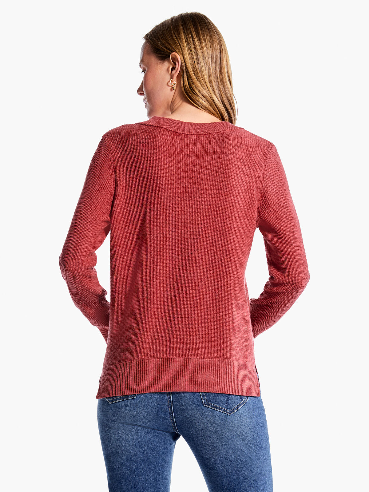 Waffle Stitch V-Neck Sweater