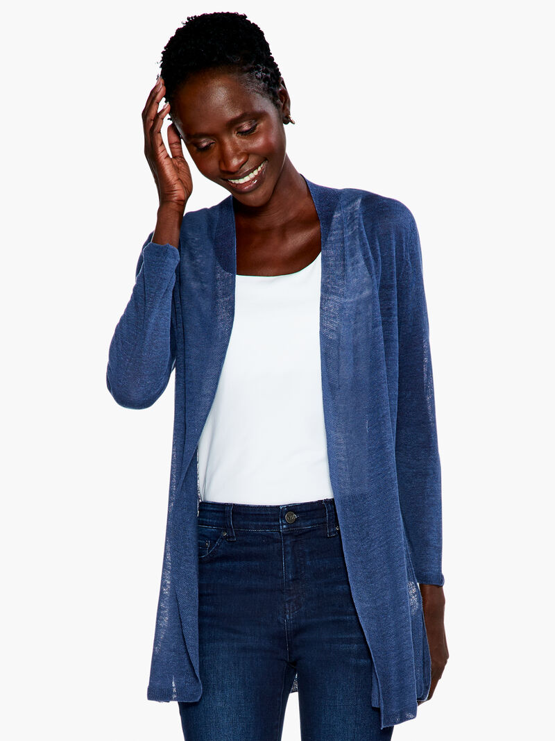 Woman Wears Lightweight Long Back of the Chair Cardigan image number 0