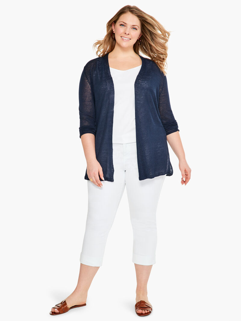 Woman Wears Lightweight Long Back of the Chair Cardigan image number 3
