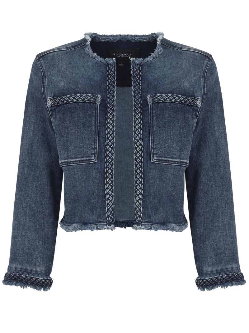 Woman Wears Liverpool - Denim Jacket W/ Braid image number 3
