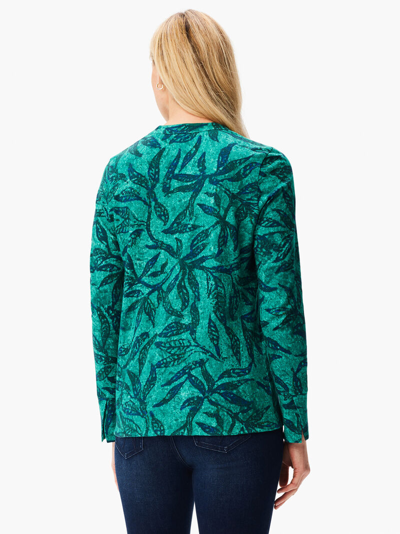Woman Wears NZT Split Neck Long Sleeve Fern Tee image number 2