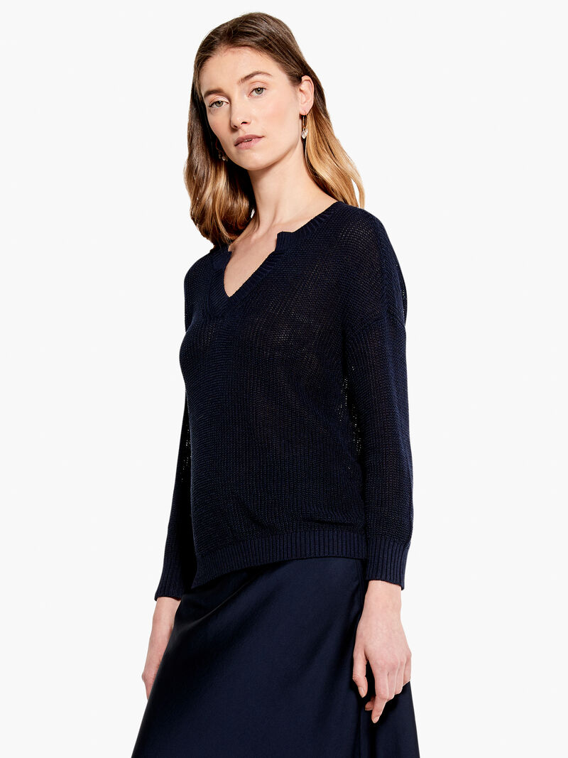 Woman Wears Summer Split Neck Sweater image number 1