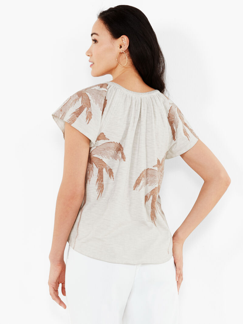 Woman Wears NZT Placed Palm Flutter Sleeve Henley image number 3