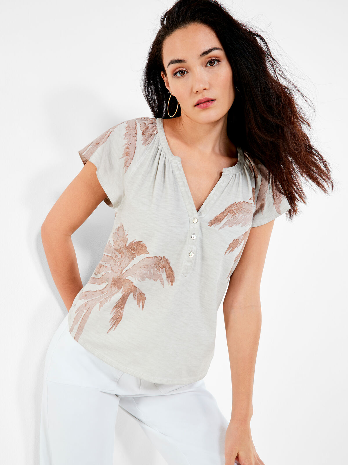 NZT Placed Palm Flutter Sleeve Henley