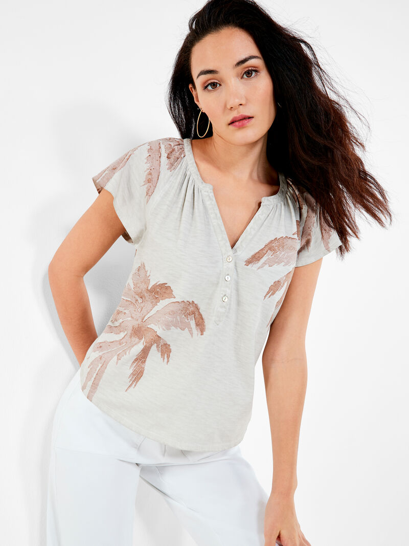 Woman Wears NZT Placed Palm Flutter Sleeve Henley image number 0