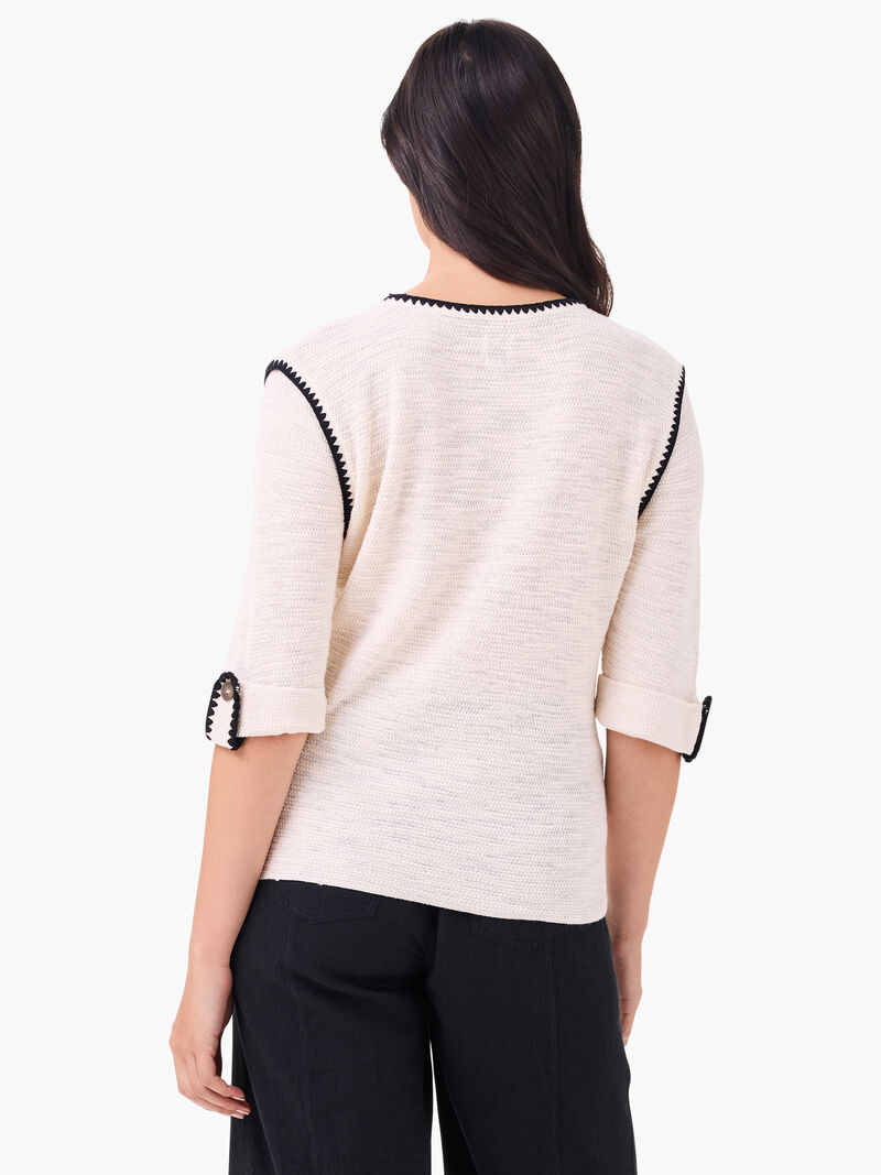 Woman Wears Stitched Up Sweater image number 2