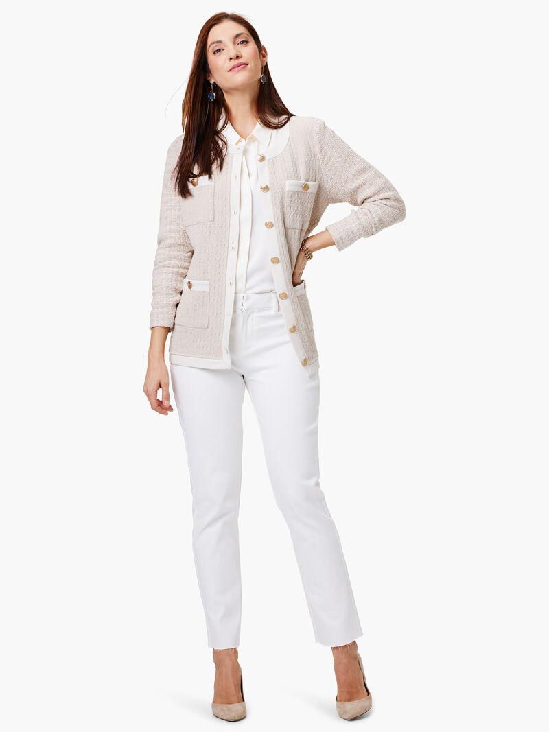 Woman Wears Perfectly Polished Knit Jacket image number 3