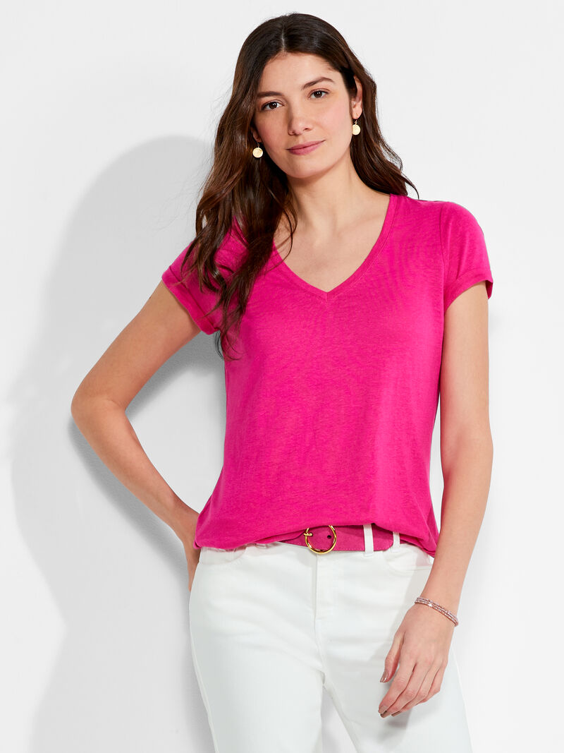 Woman Wears NZT Short Sleeve V Tee image number 0