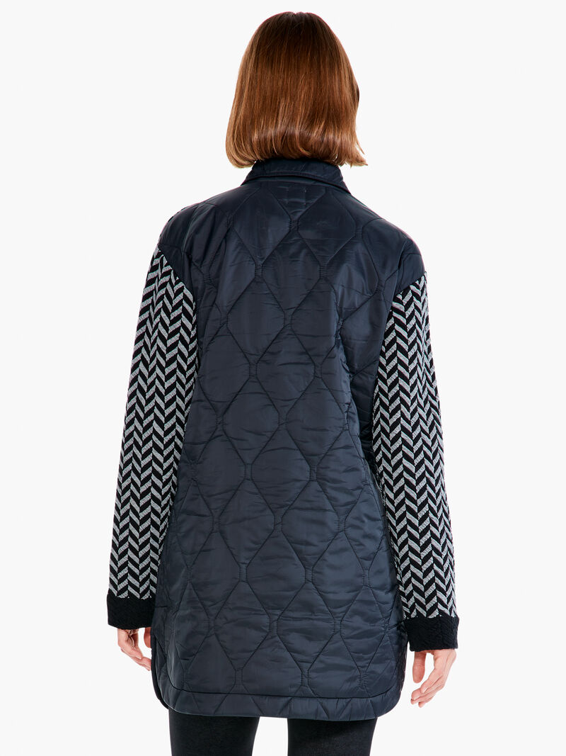 Woman Wears Quilted Mix Media Coat image number 2