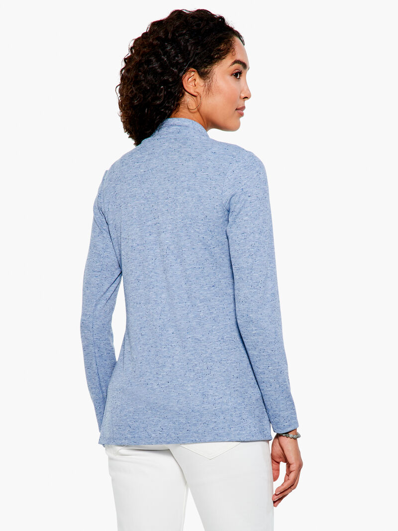 Woman Wears Speckled Knit Drape Cardigan image number 2
