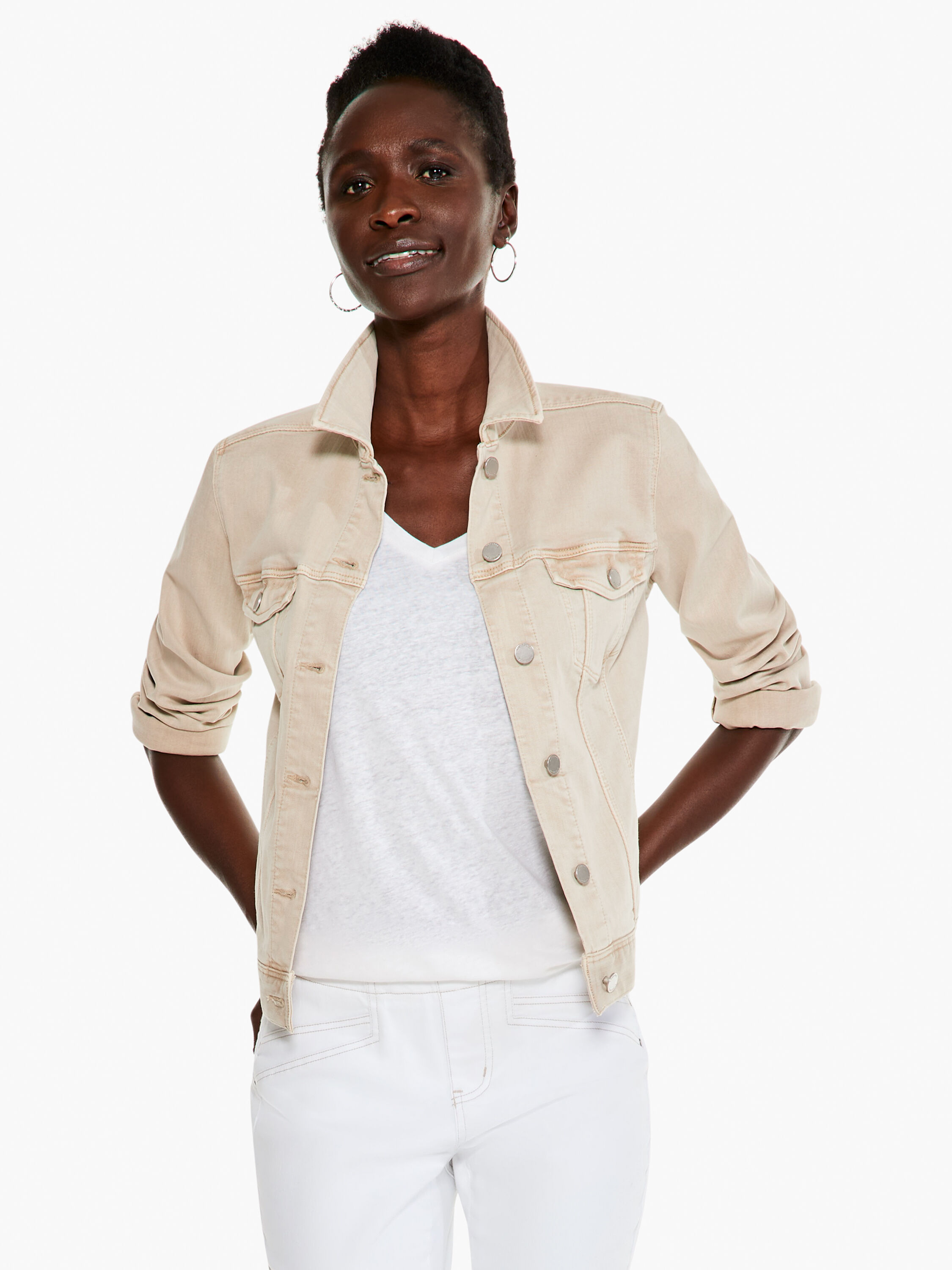 Ladies beige deals denim jacket
