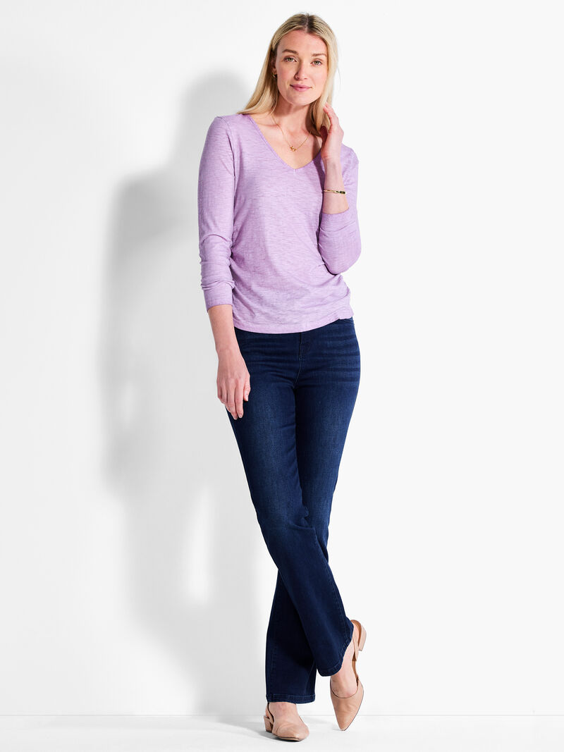 Woman Wears NZT Long Sleeve V-Neck Ruched Tee image number 3