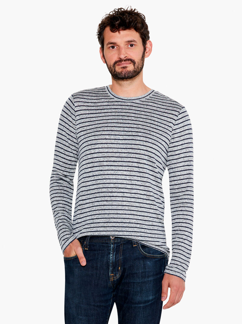 Woman Wears NZT Men's Sweet Dreams Long Sleeve Stripe Tee image number 0