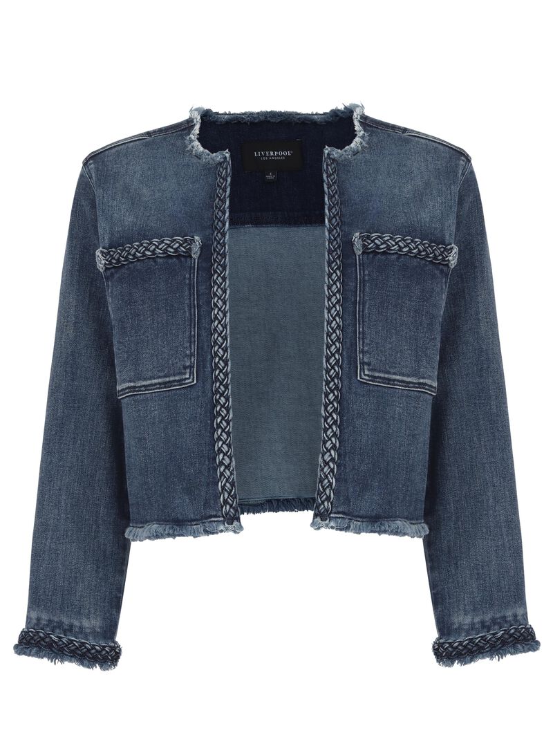 Woman Wears Liverpool - Denim Jacket W/ Braid image number 2
