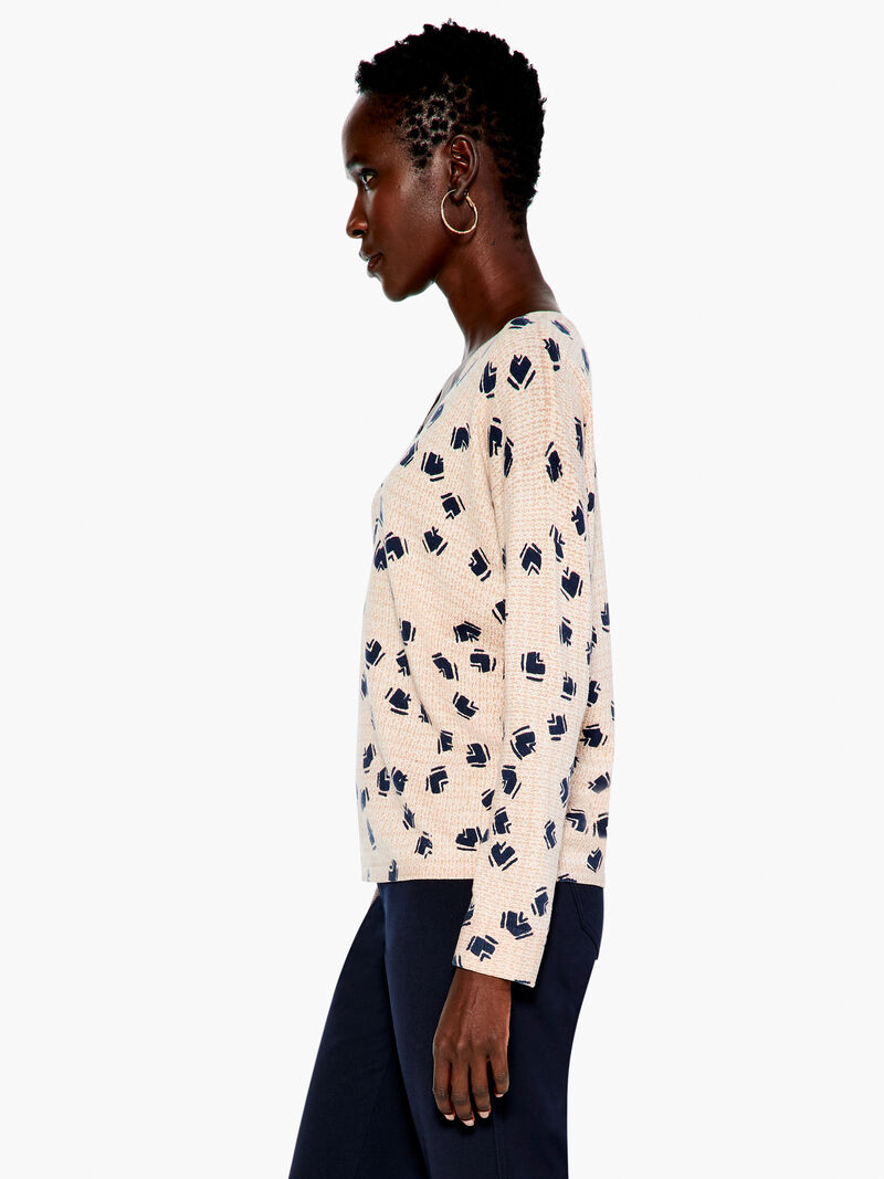 Woman Wears Mosaic Blues Sweater image number 1