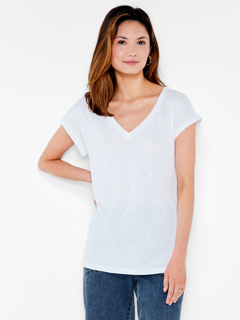 Woman Wears NZT Short Sleeve V-Neck Tee image number 0