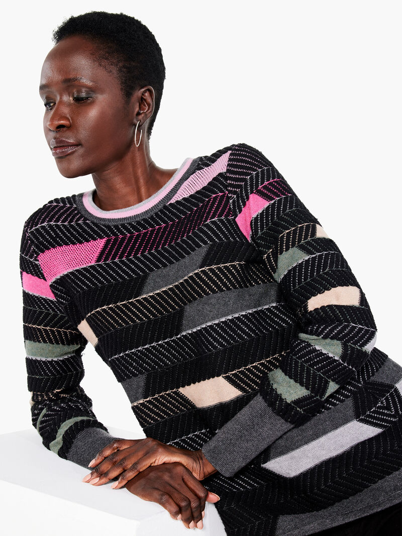 Woman Wears Shaded Stripes Sweater image number 4