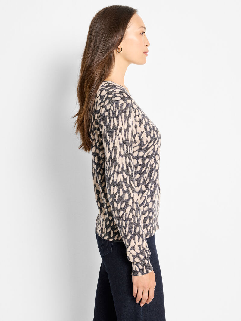 Woman Wears Wild Dot Buttoned Up Pullover Sweater image number 2