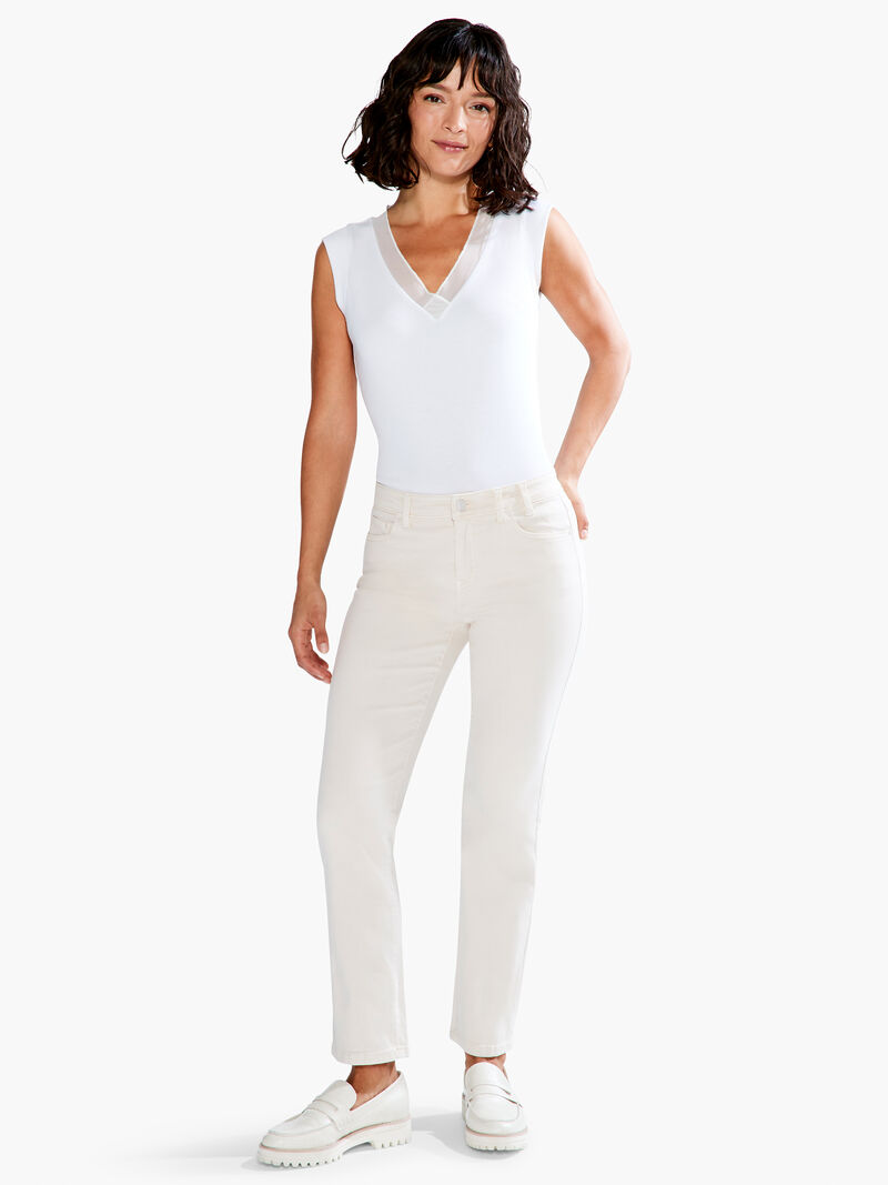 Woman Wears NZ Denim 28" Colored Mid Rise Straight Ankle Jeans image number 3