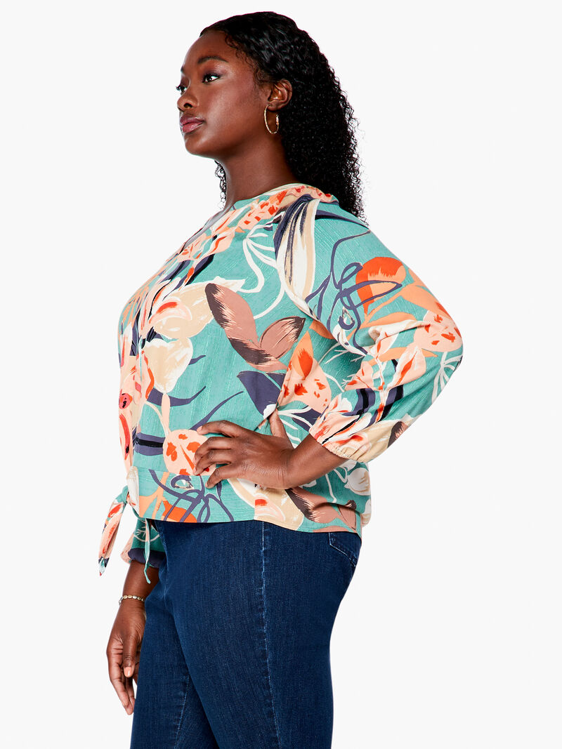 Woman Wears Artful Floral Live In Tie Top image number 1