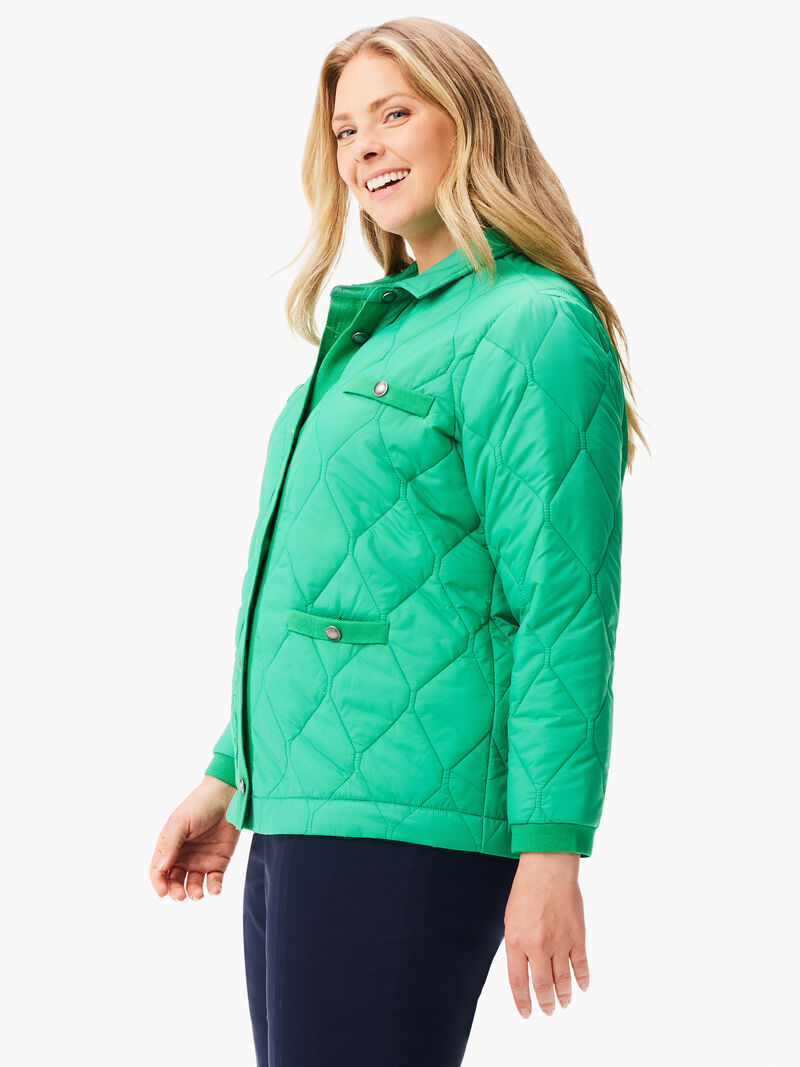 Woman Wears Knit Trim Puffer Jacket image number 1