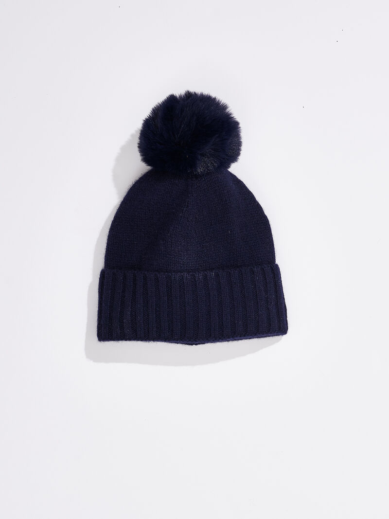 Woman Wears Hat Attack Cashmere Hat With Faux Fur Pom image number 0