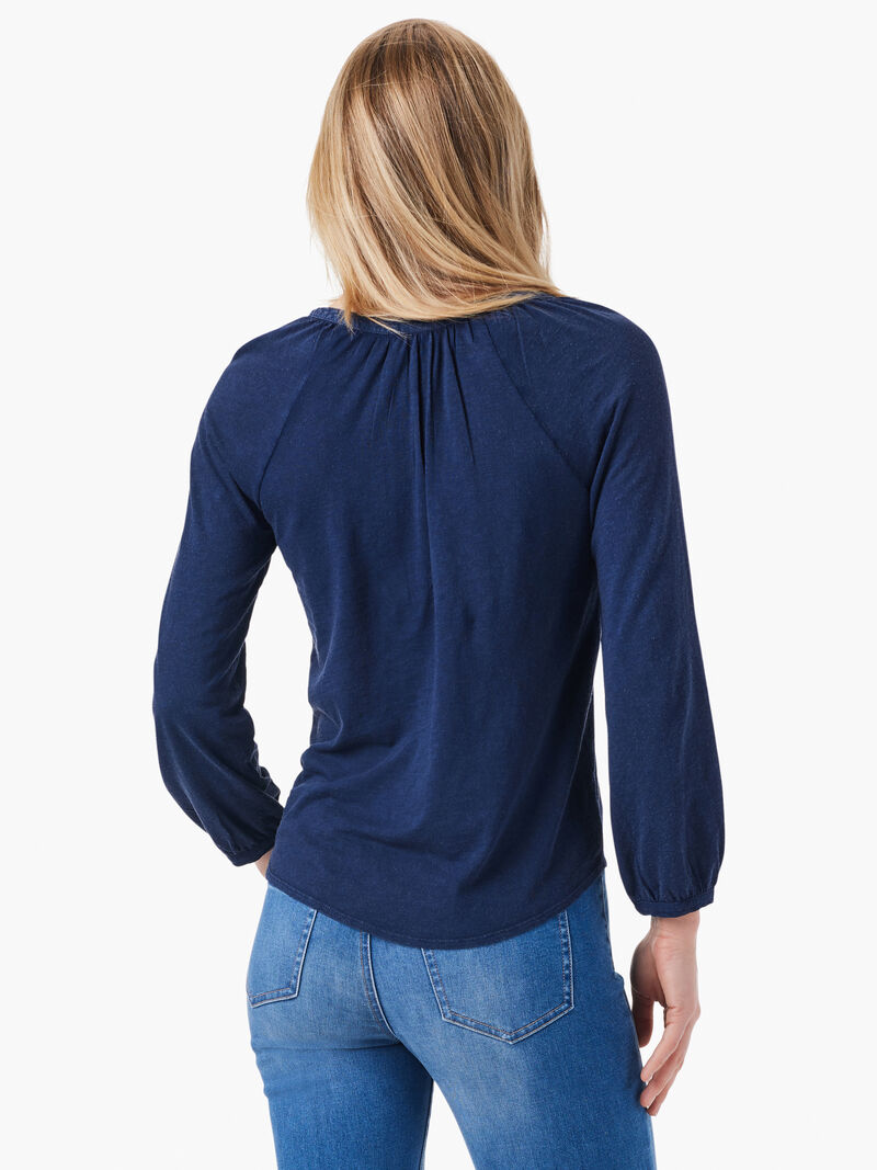 Woman Wears NZT 3/4 Sleeve Split Neck Top image number 2