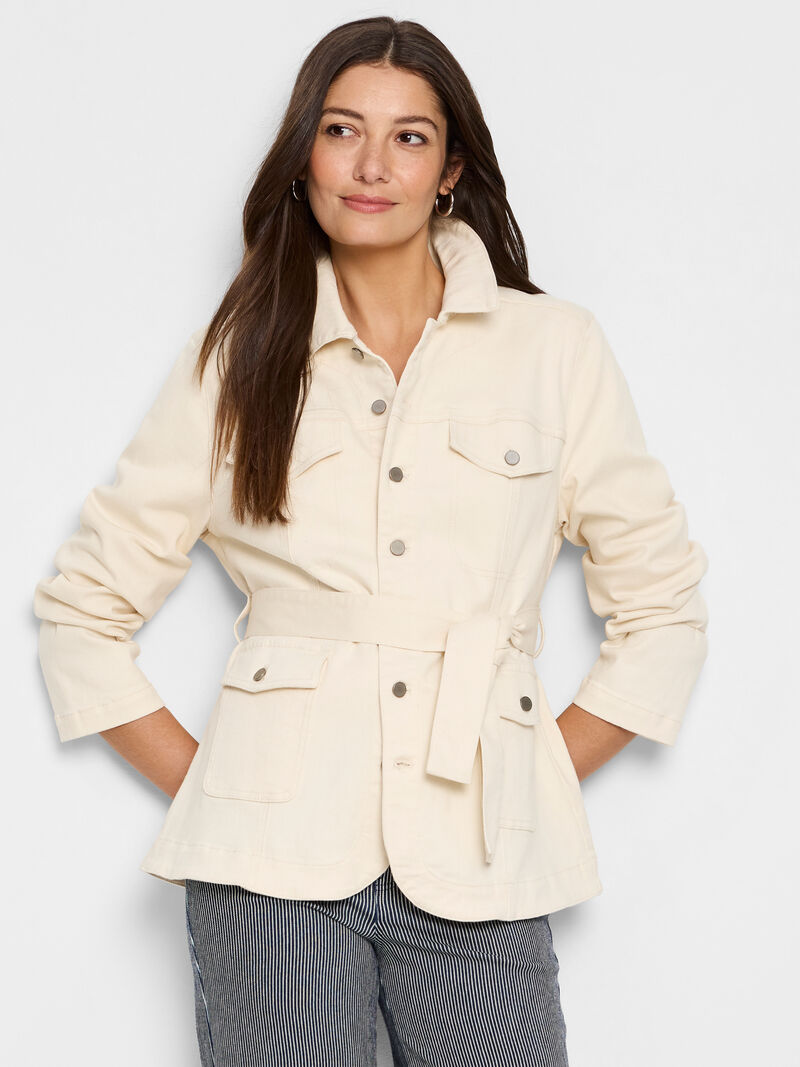 Woman Wears Stretch Denim Utility Jacket image number 1