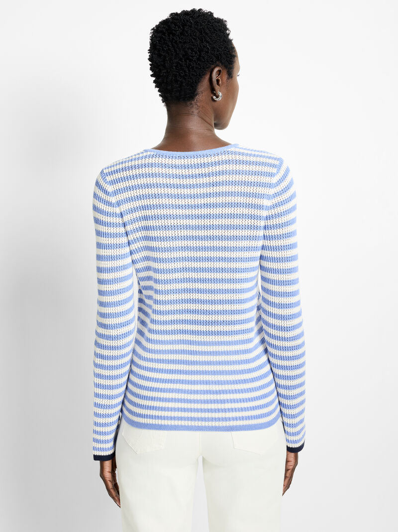 Woman Wears Striped Supersoft Mesh Sweater image number 3