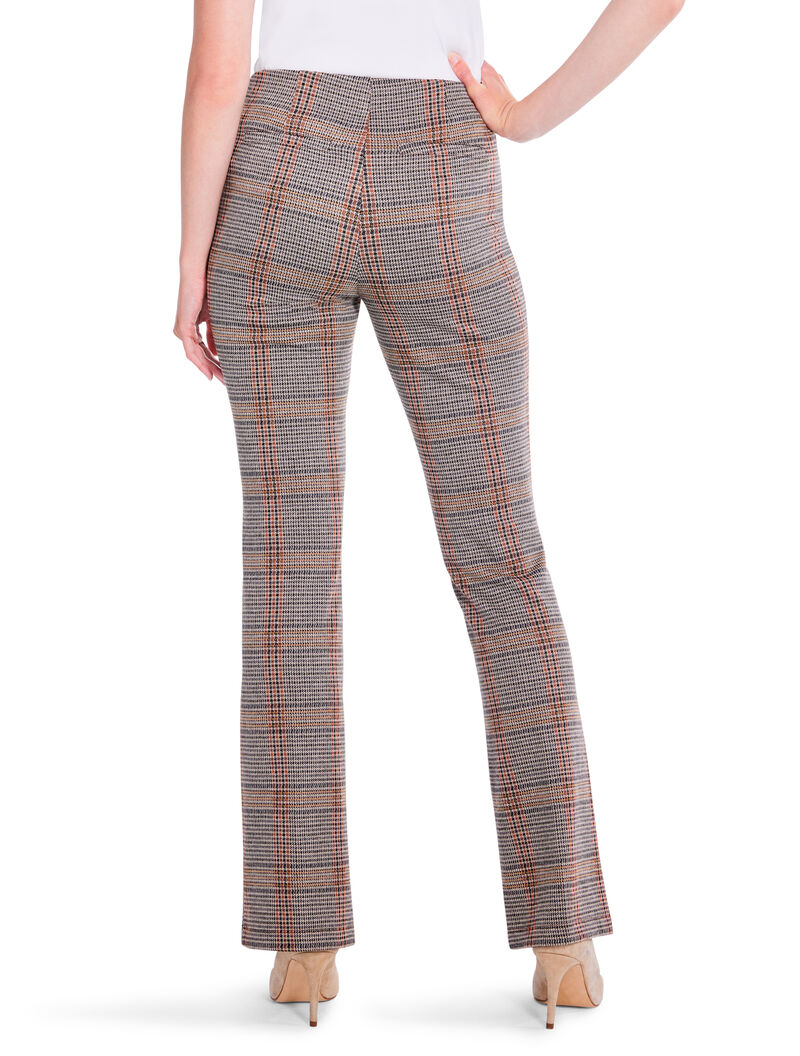 Woman Wears 31" Sketched Plaid Bootcut Knit Pant image number 3