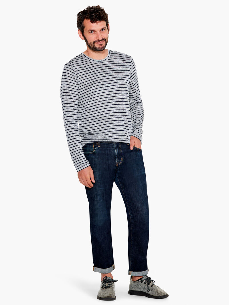 Woman Wears NZT Men's Sweet Dreams Long Sleeve Stripe Tee image number 1
