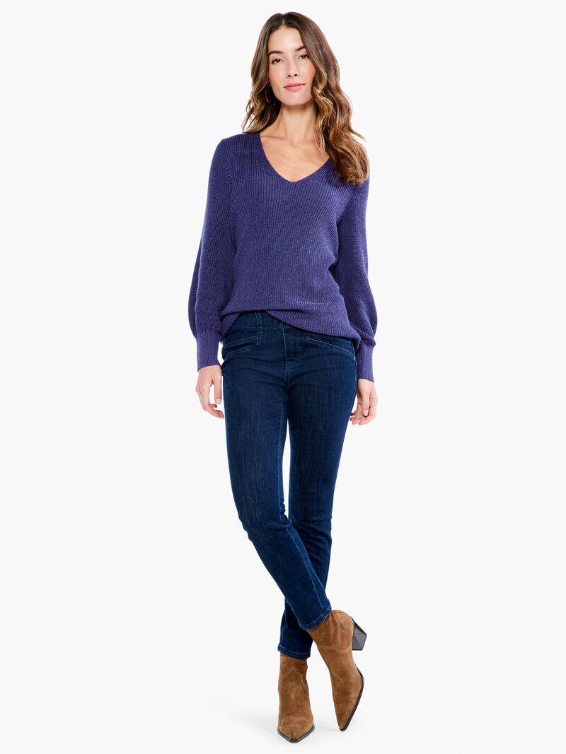 Woman Wears Shaker Knit V Neck Sweater image number 3