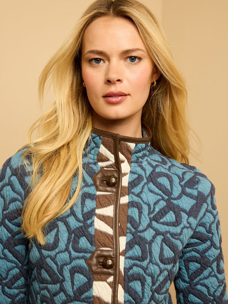 Quilted Faux Leather Trim Jacket