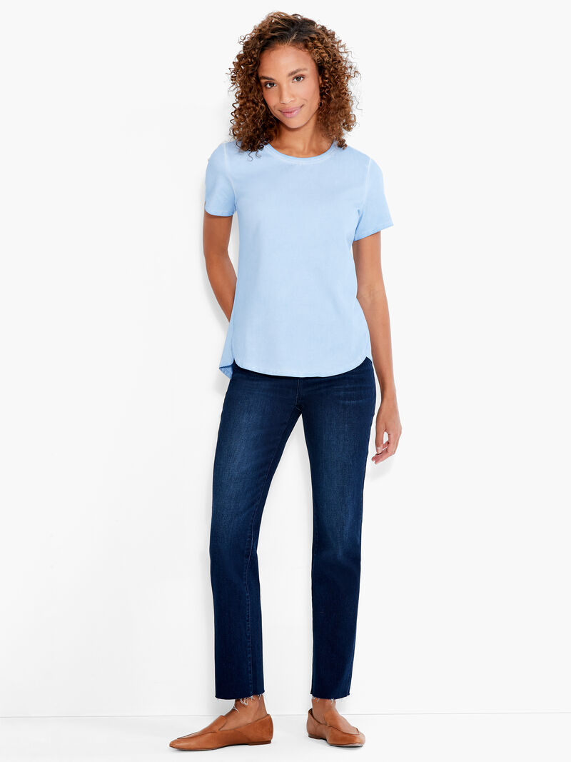 Woman Wears NZT Short Sleeve Shirt Tail Crew Neck Tee image number 3