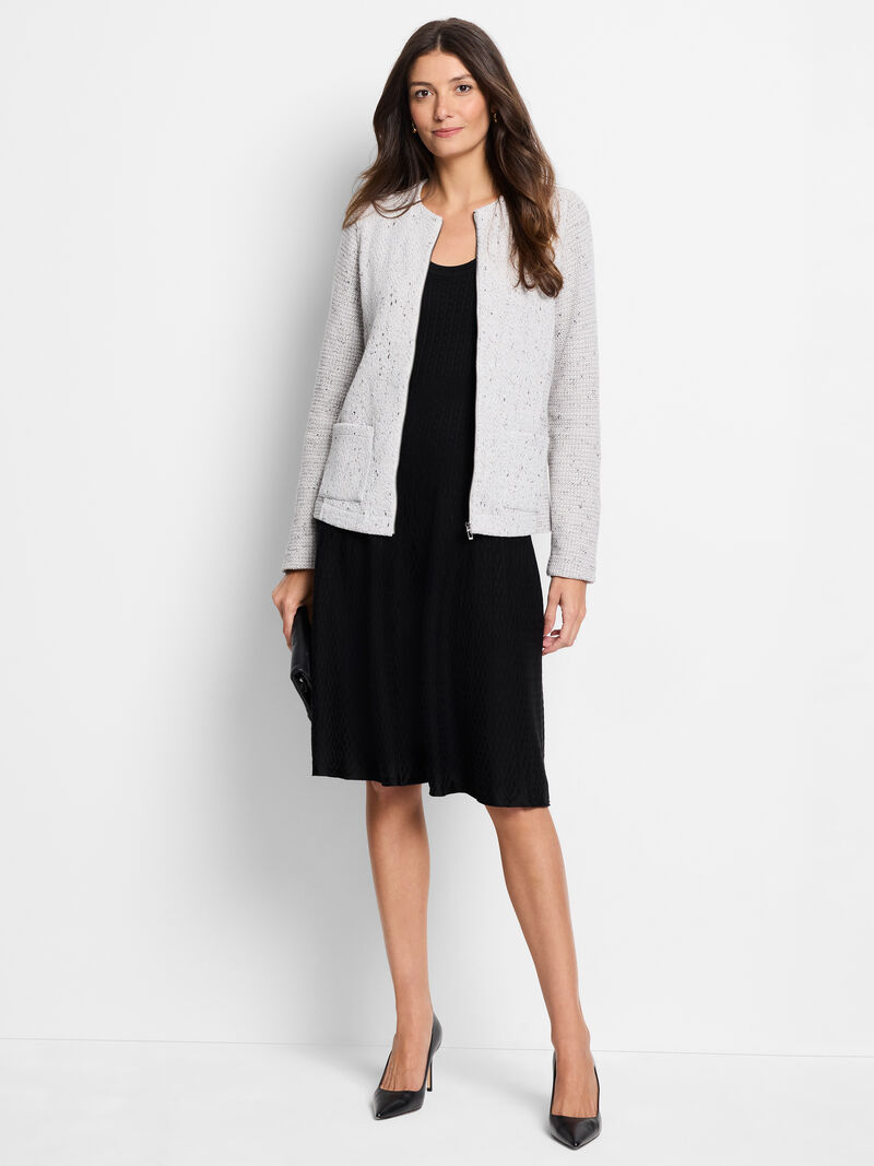 Woman Wears Zip Front Mix Knit Jacket image number 1