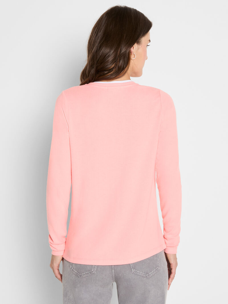 Woman Wears NZT Cozy Jersey Double Layer Split Neck Tee image number 2