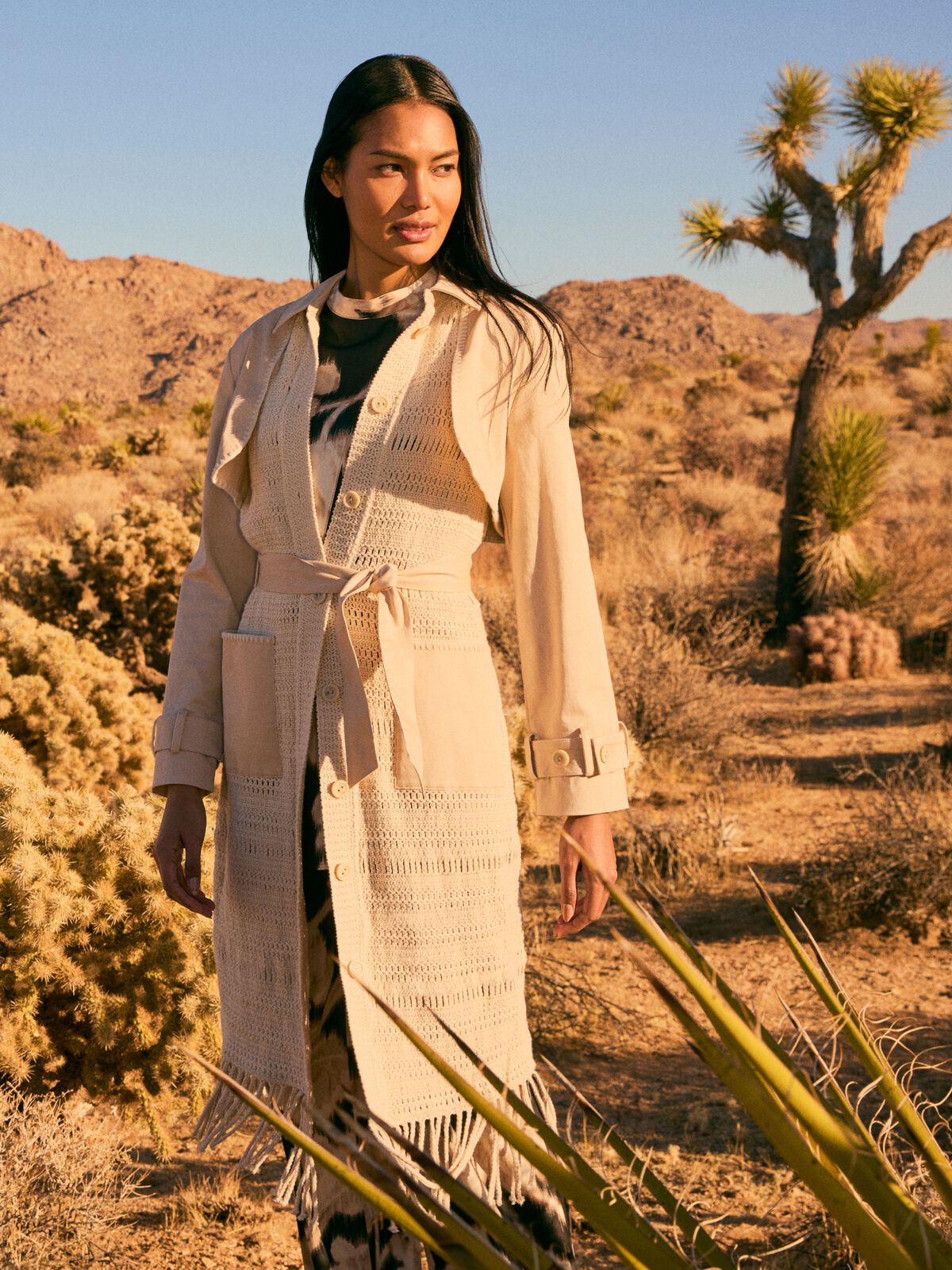 Mixed Media Fringe Knit Jacket