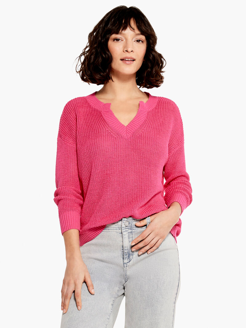 Woman Wears Summer Split Neck Sweater image number 0