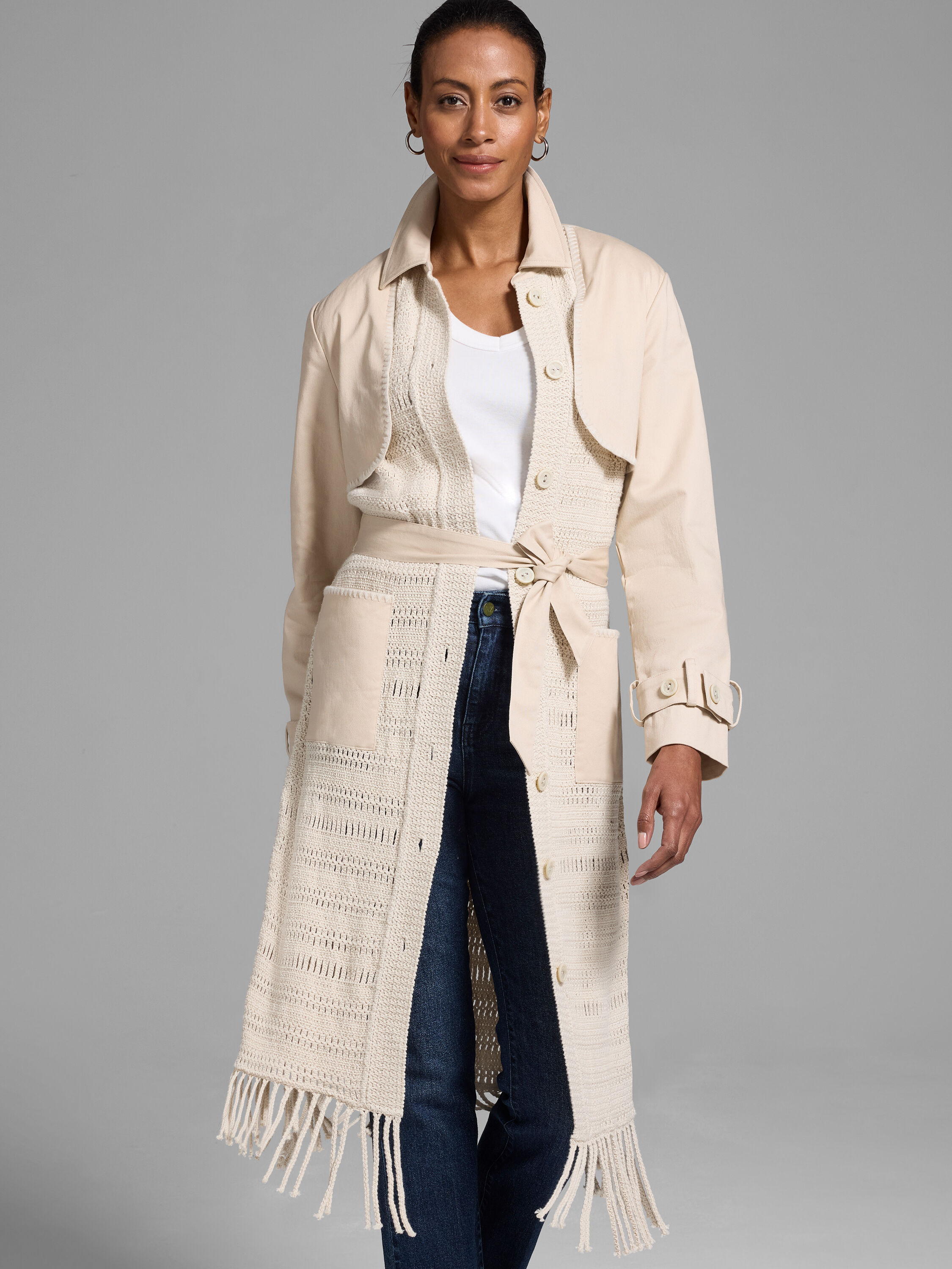 Mixed Media Fringe Knit Jacket | NIC+ZOE