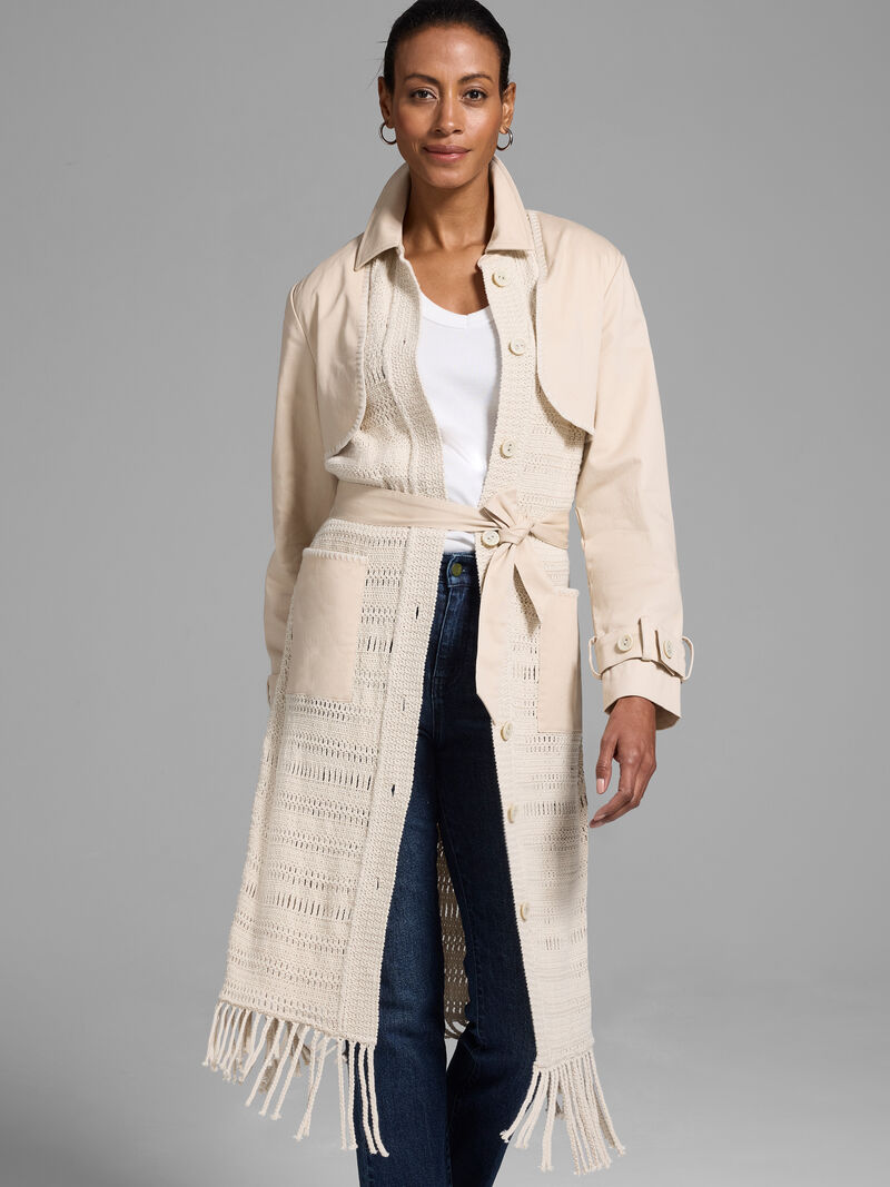 Woman Wears Mixed Media Fringe Knit Jacket image number 3
