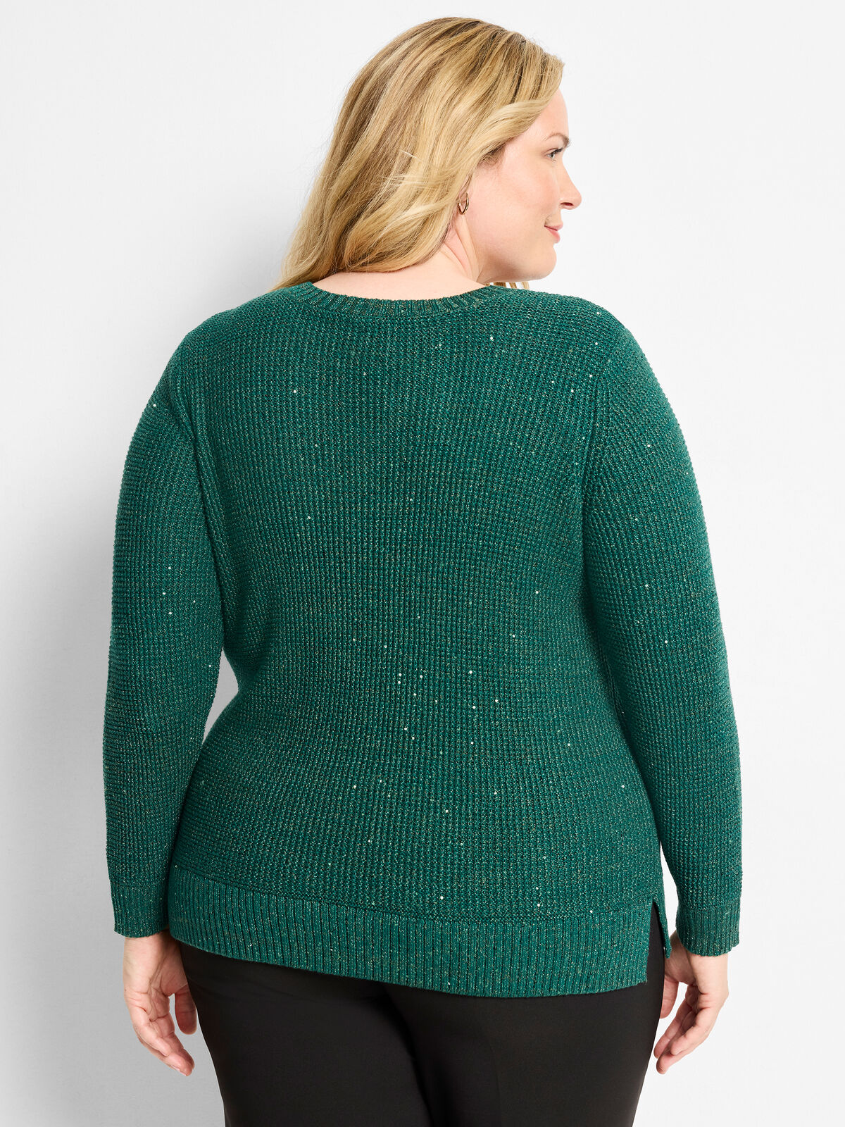 Shimmer Waffle V-Neck Sweater