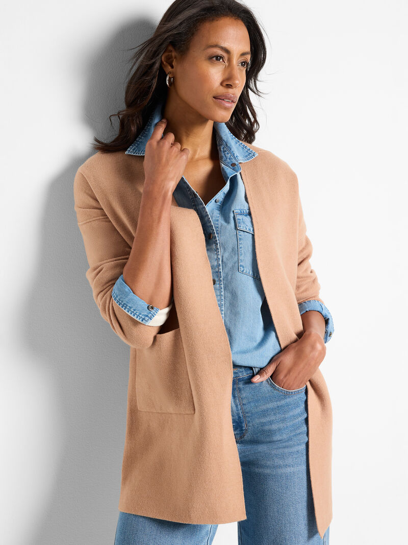 Woman Wears Sunset Breeze Reversible Knit Jacket image number 0