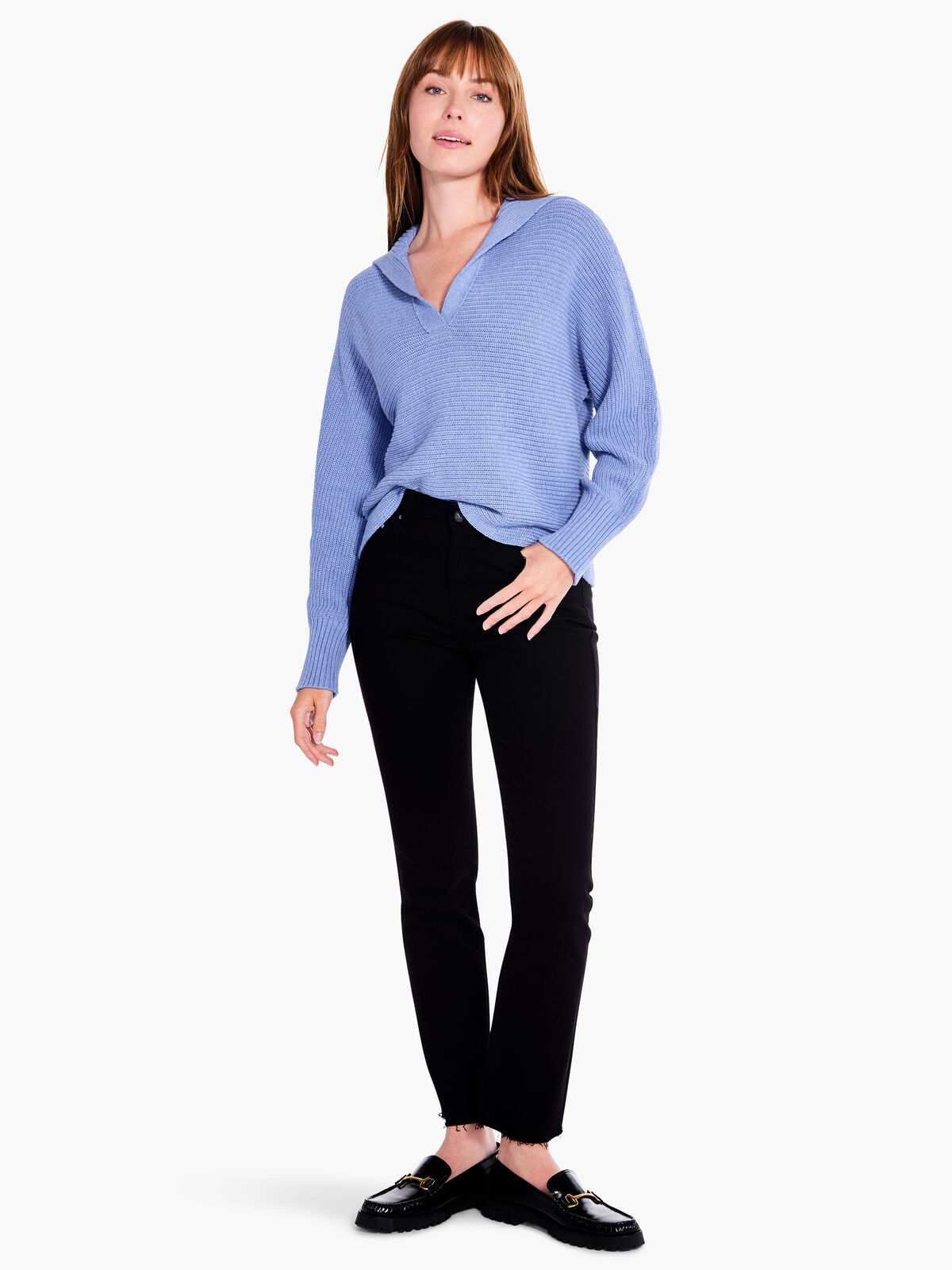 Drape Collar Shaker Sweater