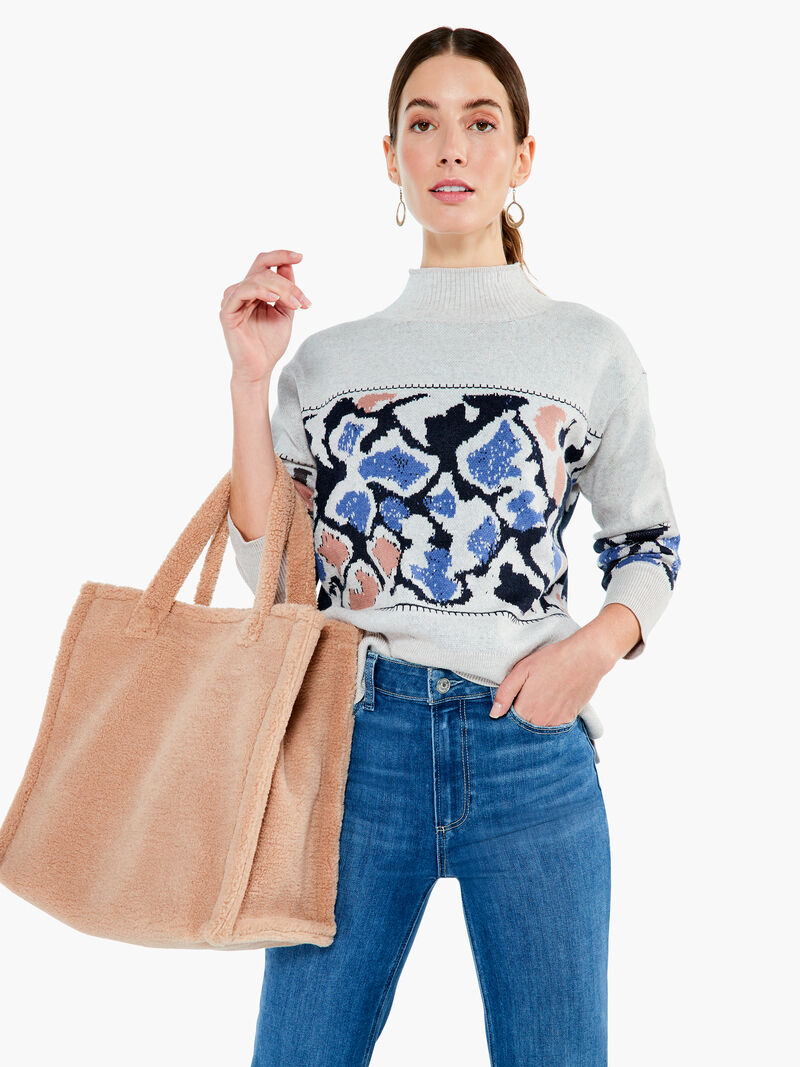 Woman Wears Mosaic Blues Sweater image number 5